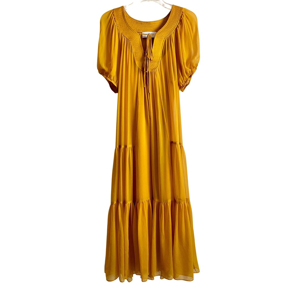 La Ligne Pippa Golden Mustard Yellow Silk Tiered Maxi Dress + Slip Size M